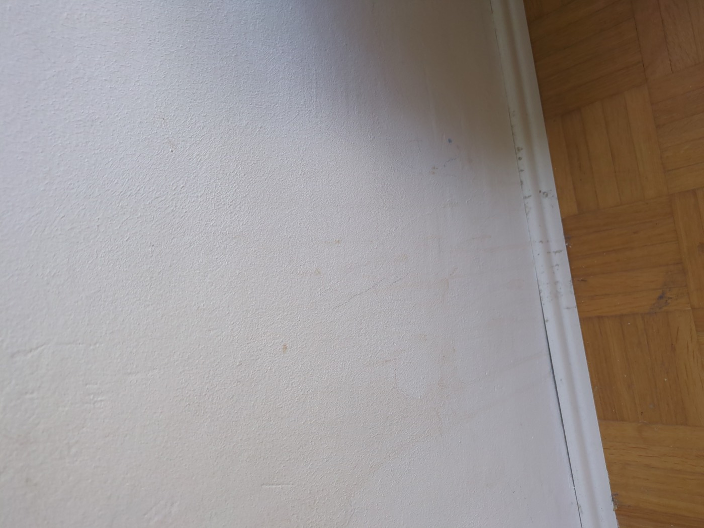 Faint brownish smears and shadowy marks near the skirting